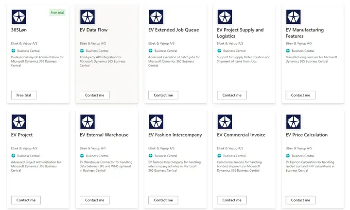 Elbek & Vejrups egne apps i Microsoft Appsource